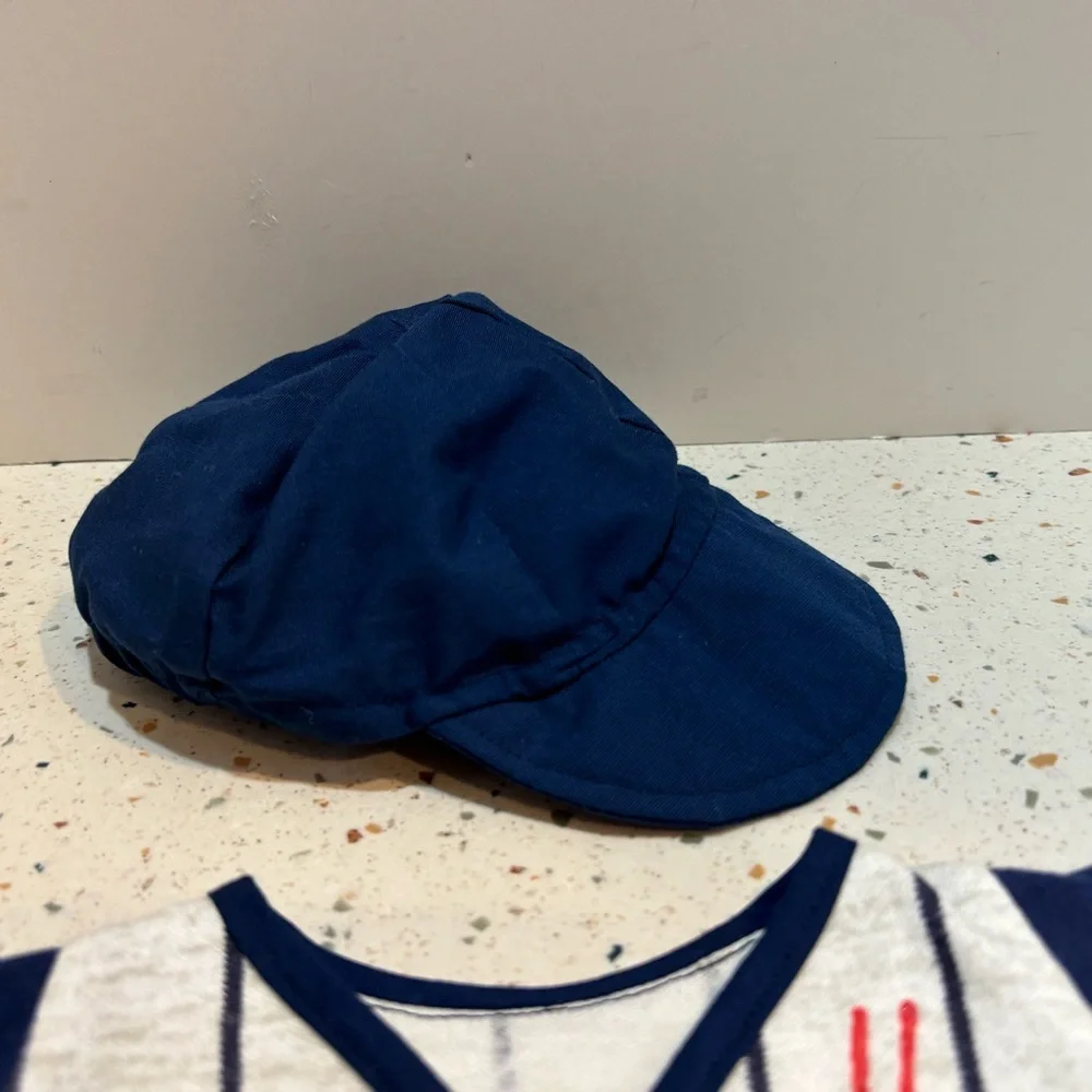 Vintage Baseball Striped Doll Outfit with‎ Cap #11 Blue, Gray